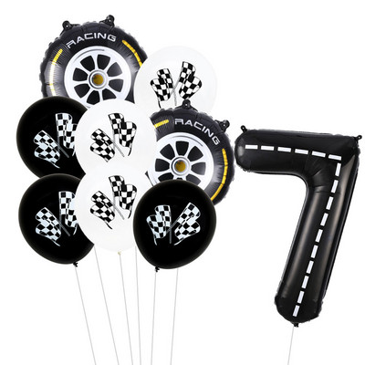 9 τμχ Θέμα αγωνιστικού αυτοκινήτου Τροχοί 18 ιντσών Μπαλόνια ηλίου Αριθμός πίστας Φίλ Μπαλόνια Αθλητικές εκδηλώσεις Διακόσμηση πάρτι για ντους γενεθλίων