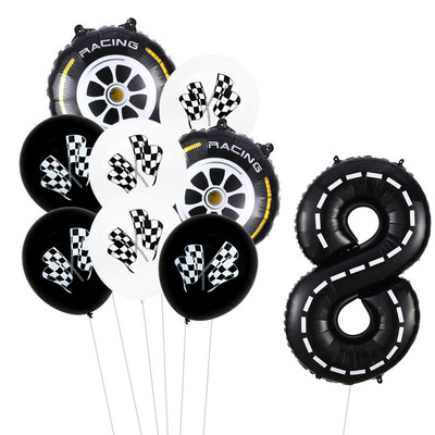9 τμχ Θέμα αγωνιστικού αυτοκινήτου Τροχοί 18 ιντσών Μπαλόνια ηλίου Αριθμός πίστας Φίλ Μπαλόνια Αθλητικές εκδηλώσεις Διακόσμηση πάρτι για ντους γενεθλίων