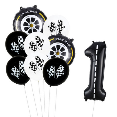 9 τμχ Θέμα αγωνιστικού αυτοκινήτου Τροχοί 18 ιντσών Μπαλόνια ηλίου Αριθμός πίστας Φίλ Μπαλόνια Αθλητικές εκδηλώσεις Διακόσμηση πάρτι για ντους γενεθλίων