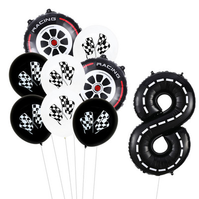 9 τμχ Θέμα αγωνιστικού αυτοκινήτου Τροχοί 18 ιντσών Μπαλόνια ηλίου Αριθμός πίστας Φίλ Μπαλόνια Αθλητικές εκδηλώσεις Διακόσμηση πάρτι για ντους γενεθλίων