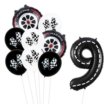 9 τμχ Θέμα αγωνιστικού αυτοκινήτου Τροχοί 18 ιντσών Μπαλόνια ηλίου Αριθμός πίστας Φίλ Μπαλόνια Αθλητικές εκδηλώσεις Διακόσμηση πάρτι για ντους γενεθλίων