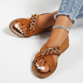 2023 Γυναικεία παπούτσια Καλοκαιρινά ρωμαϊκά σανδάλια παραλίας Τετράγωνο τακούνι ίσια πέδιλα Σαγιονάρες με αλυσίδα Γυναικείες παντόφλες με χοντρή σόλα Zapatos Mujer