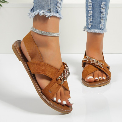 2023 Γυναικεία παπούτσια Καλοκαιρινά ρωμαϊκά σανδάλια παραλίας Τετράγωνο τακούνι ίσια πέδιλα Σαγιονάρες με αλυσίδα Γυναικείες παντόφλες με χοντρή σόλα Zapatos Mujer