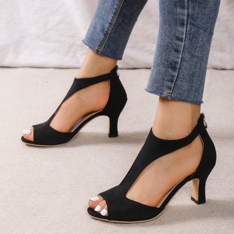 2023 Új egyszerű és divatos hátsó cipzáras Fishmouth cipők Női nyári oldalsó tűsarkú római szandálok