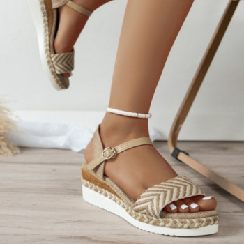 Дамски обувки 2023 Гореща разпродажба Дамски сандали с катарама Лято Рим Плажни сандали с отворени пръсти Дамски ежедневни сандали на танкетка Zapatos De Mujer
