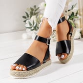 Decor cu cataramă Sandale cu pană cu curele la gleznă pentru femei Sandale casual cu vârf deschis Sandale cu platformă romană Sandale pentru femei Zapatos De Mujer