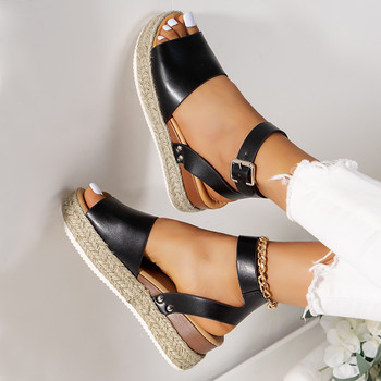 Дамски сандали на танкетка с декор с катарама и каишка за глезена Ежедневни сандали с отворени пръсти Римски сандали на платформа Дамски сандал Zapatos De Mujer