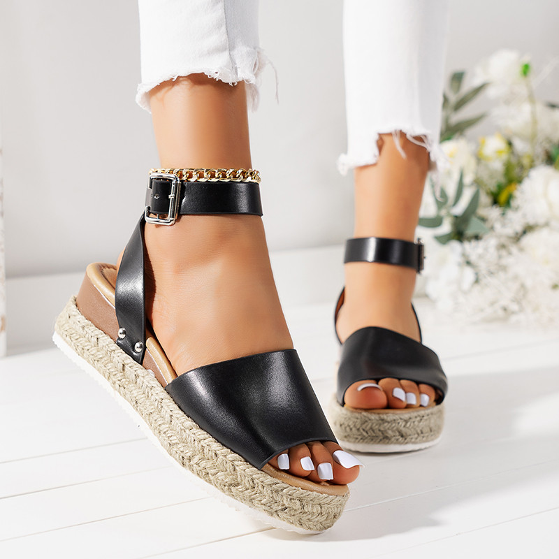 Decor cu cataramă Sandale cu pană cu curele la gleznă pentru femei Sandale casual cu vârf deschis Sandale cu platformă romană Sandale pentru femei Zapatos De Mujer
