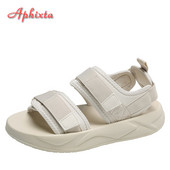 Sandale cu platformă Aphixta, 4 cm, pentru femei, țesături cu cârlig și buclă, țesături cu slip-on, vară, cool, pânză, talpă groasă, pantofi casual cu înfășurare la gleznă