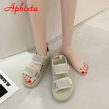 Aphixta 4 см сандали на платформа Дамски платове с кука и примка Летни готини платнени обувки с дебела подметка Ежедневни обувки с обвивка на глезена
