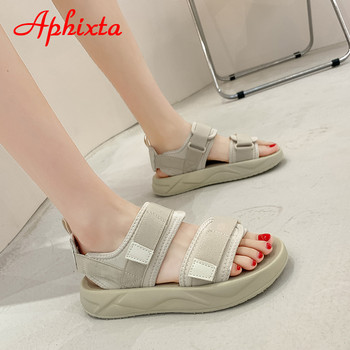 Aphixta 4 см сандали на платформа Дамски платове с кука и примка Летни готини платнени обувки с дебела подметка Ежедневни обувки с обвивка на глезена