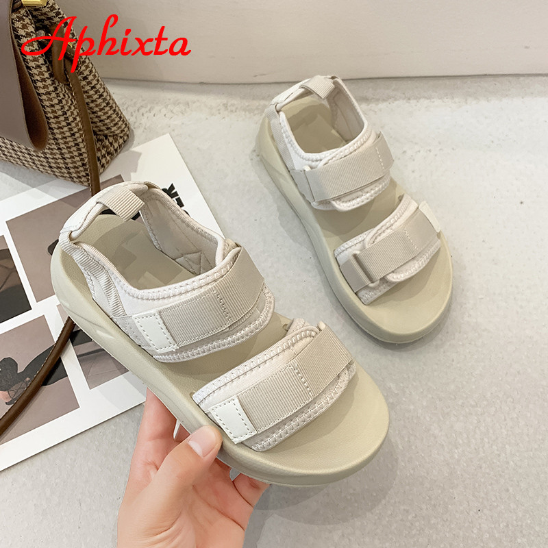 Sandale cu platformă Aphixta, 4 cm, pentru femei, țesături cu cârlig și buclă, țesături cu slip-on, vară, cool, pânză, talpă groasă, pantofi casual cu înfășurare la gleznă