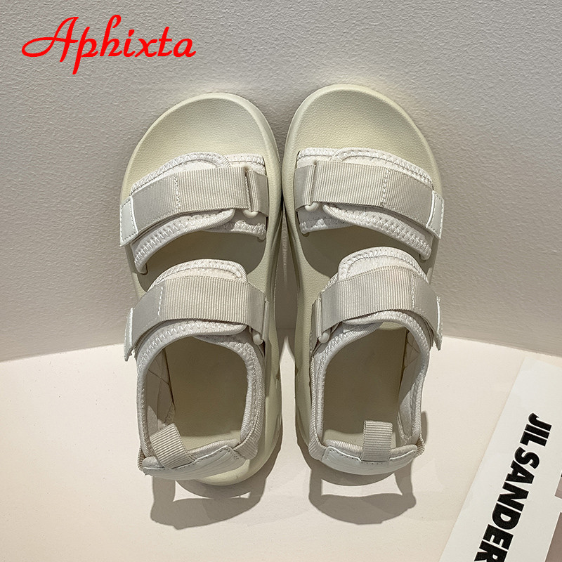 Sandale cu platformă Aphixta, 4 cm, pentru femei, țesături cu cârlig și buclă, țesături cu slip-on, vară, cool, pânză, talpă groasă, pantofi casual cu înfășurare la gleznă