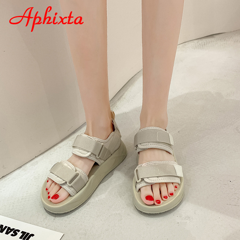 Sandale cu platformă Aphixta, 4 cm, pentru femei, țesături cu cârlig și buclă, țesături cu slip-on, vară, cool, pânză, talpă groasă, pantofi casual cu înfășurare la gleznă