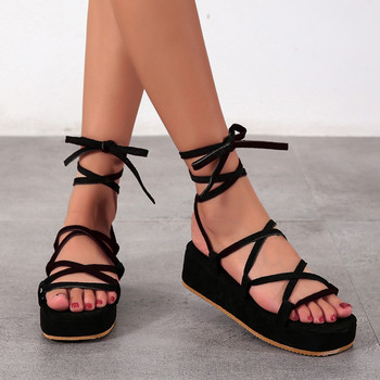 2022 Дамски сандали Дамски дебели подметки Противоплъзгащи се клиновидни токчета Кръстосана каишка Ежедневни обувки Летни секси дамски плажни сандали с връзки