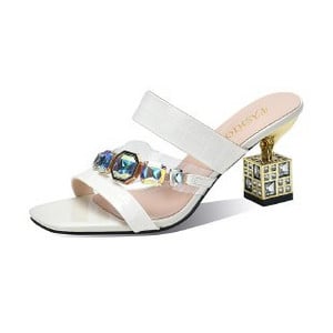 2023 m. Moteriški vasariniai aukštakulniai batai su krištoliniu atviru pirštu, kvadratiniu kulnu, blokiniu kulnu, sagtimi, madinga juostele, žalios spalvos, 34–40 dydžio sandalai