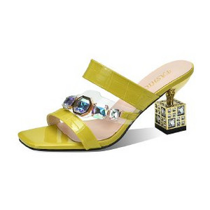 2023 m. Moteriški vasariniai aukštakulniai batai su krištoliniu atviru pirštu, kvadratiniu kulnu, blokiniu kulnu, sagtimi, madinga juostele, žalios spalvos, 34–40 dydžio sandalai