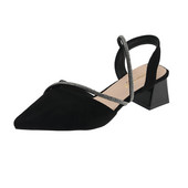 Blokksarkú strassz szandál Öszvér Cipő Női Fekete Sárga Nyári Szandál Divatos Női Sarkú Bőr Szandál Női