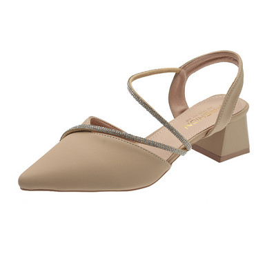 Blokksarkú strassz szandál Öszvér Cipő Női Fekete Sárga Nyári Szandál Divatos Női Sarkú Bőr Szandál Női