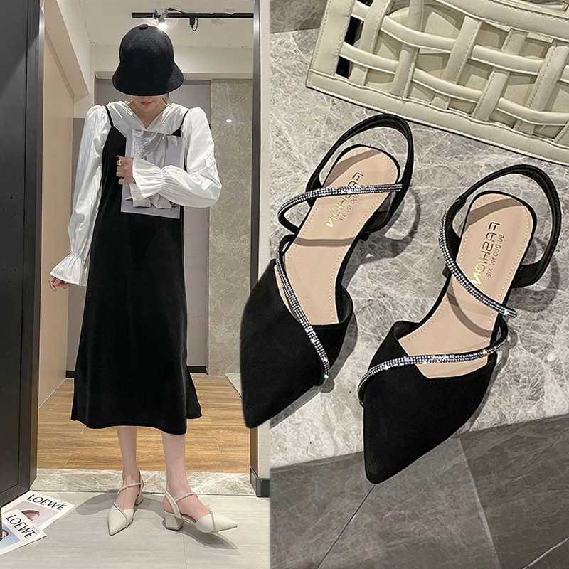 Blokksarkú strassz szandál Öszvér Cipő Női Fekete Sárga Nyári Szandál Divatos Női Sarkú Bőr Szandál Női