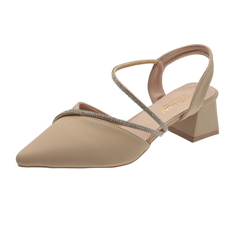 Blokksarkú strassz szandál Öszvér Cipő Női Fekete Sárga Nyári Szandál Divatos Női Sarkú Bőr Szandál Női