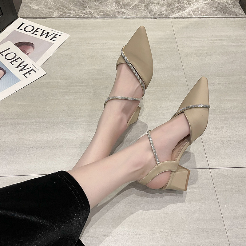 Blokksarkú strassz szandál Öszvér Cipő Női Fekete Sárga Nyári Szandál Divatos Női Sarkú Bőr Szandál Női