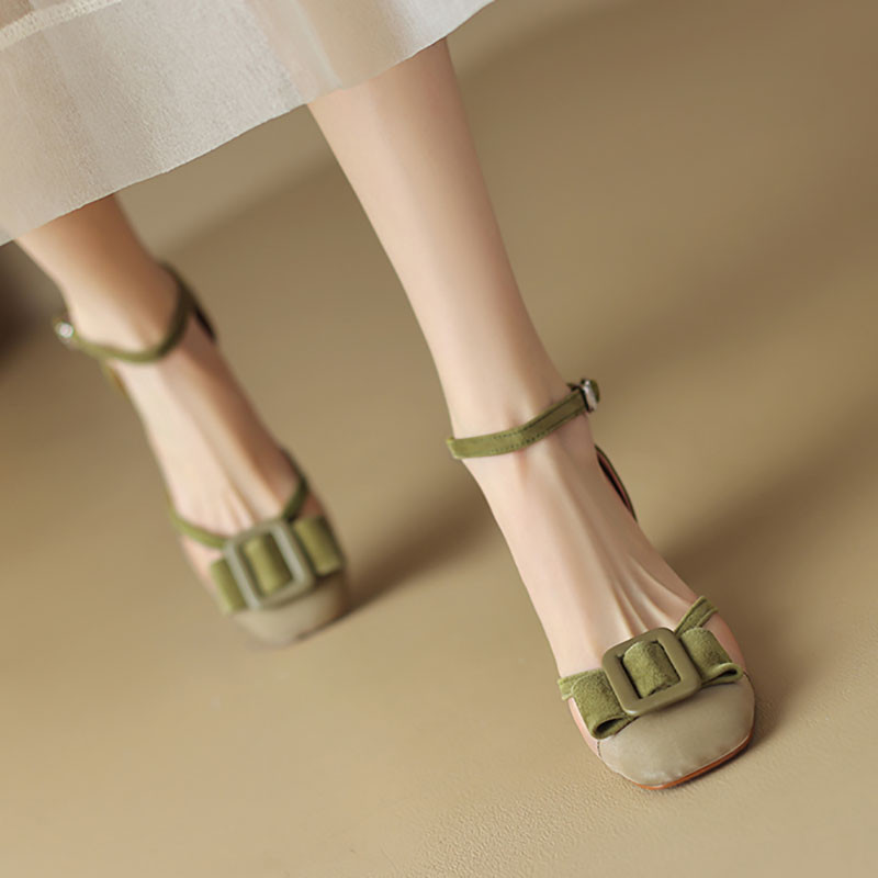 Sieviešu potītes siksna kleita Apavi Kvadrātveida purngalu sandales pogas Pumpas Sprādzes Dizaina apavi Marle Sandalias Mujer vasaras apavi 1375C