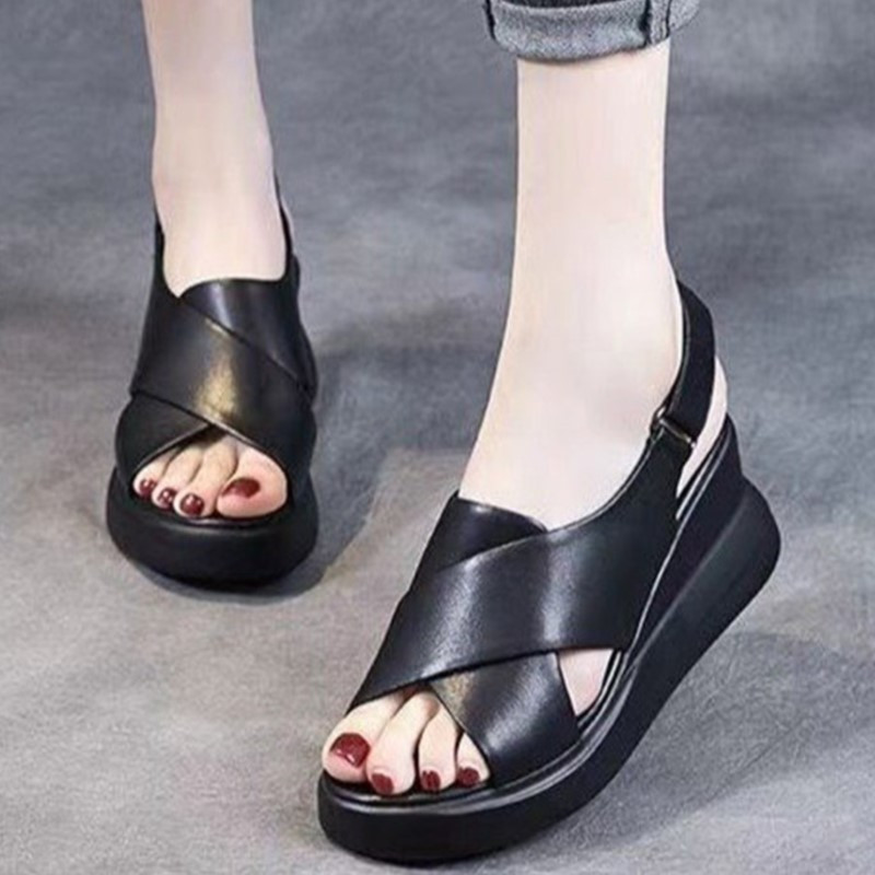 Sandale de damă la modă cu vârf deschis, vara 2023, sandale moi de plajă pentru femei, cu cataramă cu pană, sandale ortopedice pentru femei, încălțăminte pentru femei