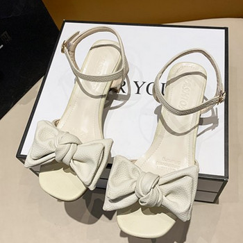 Дамски сандали с квадратна глава с отворени пръсти Модни сладки парти обувки със среден ток Дамски елегантни обувки за сватбена рокля Дамски обувки на ток
