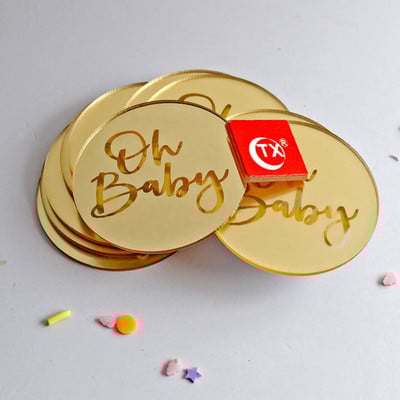 INS New Happy Birthday Cake Topper Acrilic Gold Birthday Oh Baby Cupcake Topper pentru Baby Shower Decoratiuni pentru Tort