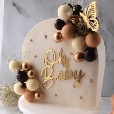 INS New Happy Birthday Cake Topper Acrilic Gold Birthday Oh Baby Cupcake Topper pentru Baby Shower Decoratiuni pentru Tort