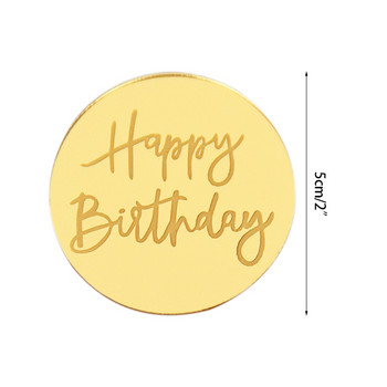 10 бр Честит рожден ден Cupcake Toppers Златен акрилен кръг Десертна торта Направи си сам декорации Вложка на картичка Консумативи за детски рожден ден