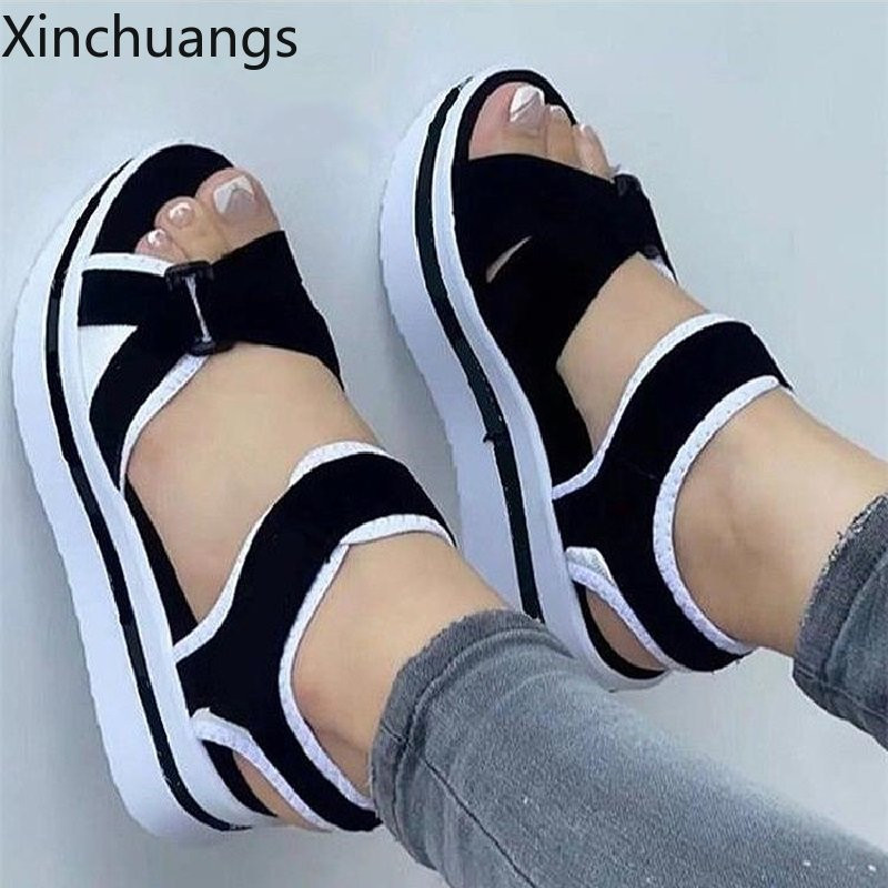 Sieviešu pastaigu apavi ar atvērtu purngalu ar biezu apakšu Sieviešu elpojošas sandales ar platformu Viegli apavi