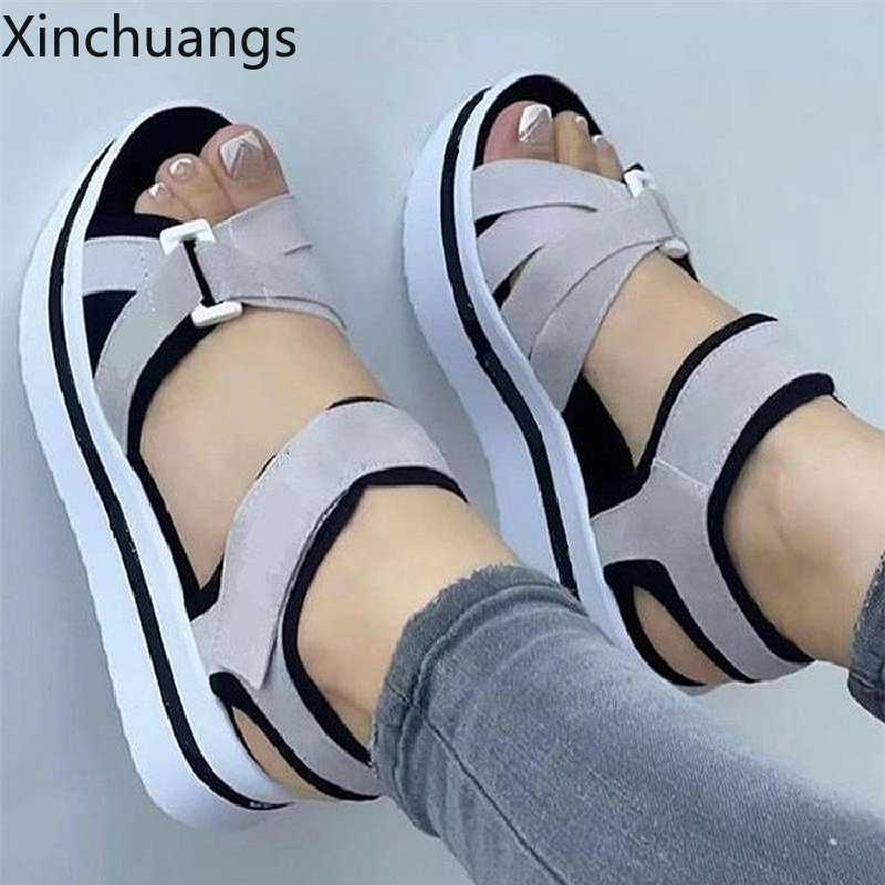 Sieviešu pastaigu apavi ar atvērtu purngalu ar biezu apakšu Sieviešu elpojošas sandales ar platformu Viegli apavi