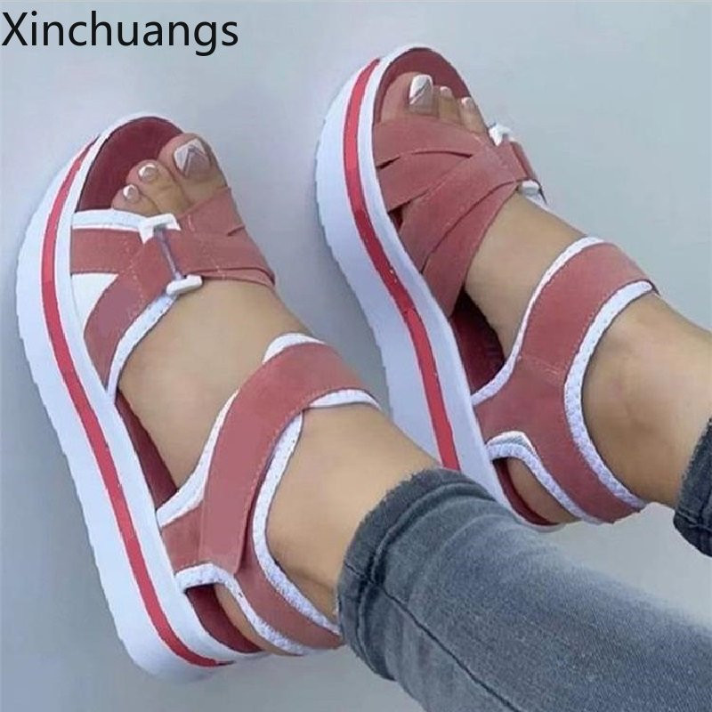 Sieviešu pastaigu apavi ar atvērtu purngalu ar biezu apakšu Sieviešu elpojošas sandales ar platformu Viegli apavi