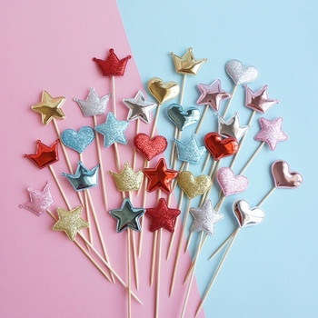 20 бр. Mini Heart Star Cupcake Toppers Cake Topper Decorating Picks Детска сватба, рожден ден Декорации за партита Baby Shower Сувенири