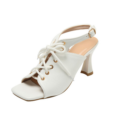 Vasaras jaunas sieviešu sandales Zivju mutes stiletto augstpapēžu kvadrātveida purngals Seksuālas sieviešu sandales Pumpas krustveida siksnas 2023. gada ballīšu apavi 44