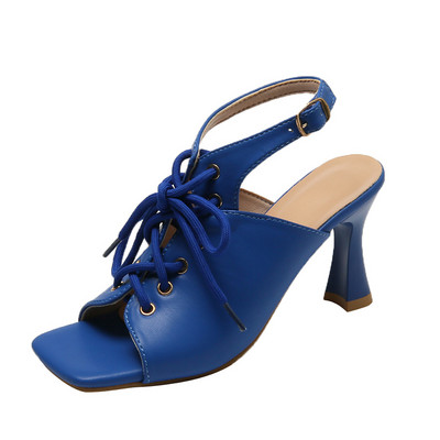 Vasaras jaunas sieviešu sandales Zivju mutes stiletto augstpapēžu kvadrātveida purngals Seksuālas sieviešu sandales Pumpas krustveida siksnas 2023. gada ballīšu apavi 44