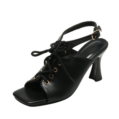 Vasaras jaunas sieviešu sandales Zivju mutes stiletto augstpapēžu kvadrātveida purngals Seksuālas sieviešu sandales Pumpas krustveida siksnas 2023. gada ballīšu apavi 44