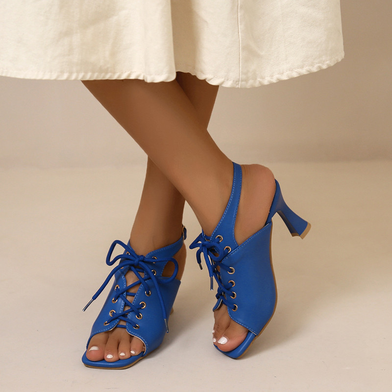 Vasaras jaunas sieviešu sandales Zivju mutes stiletto augstpapēžu kvadrātveida purngals Seksuālas sieviešu sandales Pumpas krustveida siksnas 2023. gada ballīšu apavi 44