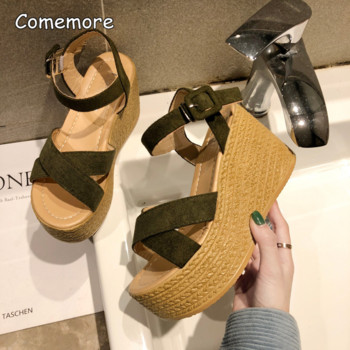 Comemore 2023 Fashion Platform Wedge πέδιλα για γυναίκες Καλοκαιρινό casual αντιολισθητικά παπούτσια Peep toe με πόρπη Κομψά παπούτσια με τακούνια