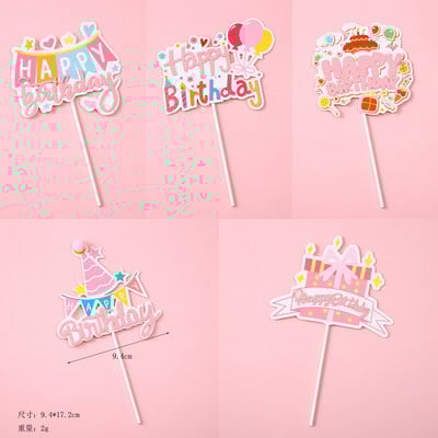 5 bucăți de hârtie de culoare bomboană pentru tort pentru mulți ani, cu inimă de desene animate drăguț, stea pentru petrecere de aniversare, inserție de tort pentru nuntă, decor desert