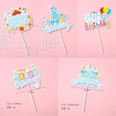 5 bucăți de hârtie de culoare bomboană pentru tort pentru mulți ani, cu inimă de desene animate drăguț, stea pentru petrecere de aniversare, inserție de tort pentru nuntă, decor desert