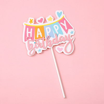 5 bucăți de hârtie de culoare bomboană pentru tort pentru mulți ani, cu inimă de desene animate drăguț, stea pentru petrecere de aniversare, inserție de tort pentru nuntă, decor desert