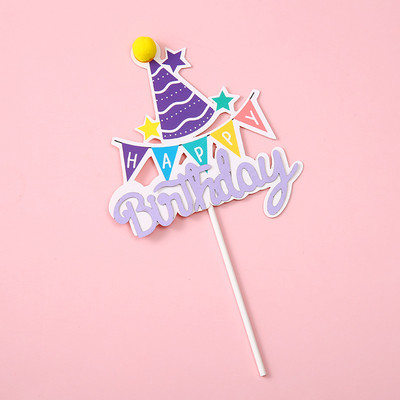 5 bucăți de hârtie de culoare bomboană pentru tort pentru mulți ani, cu inimă de desene animate drăguț, stea pentru petrecere de aniversare, inserție de tort pentru nuntă, decor desert