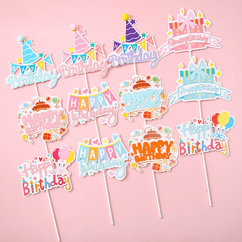 5 bucăți de hârtie de culoare bomboană pentru tort pentru mulți ani, cu inimă de desene animate drăguț, stea pentru petrecere de aniversare, inserție de tort pentru nuntă, decor desert