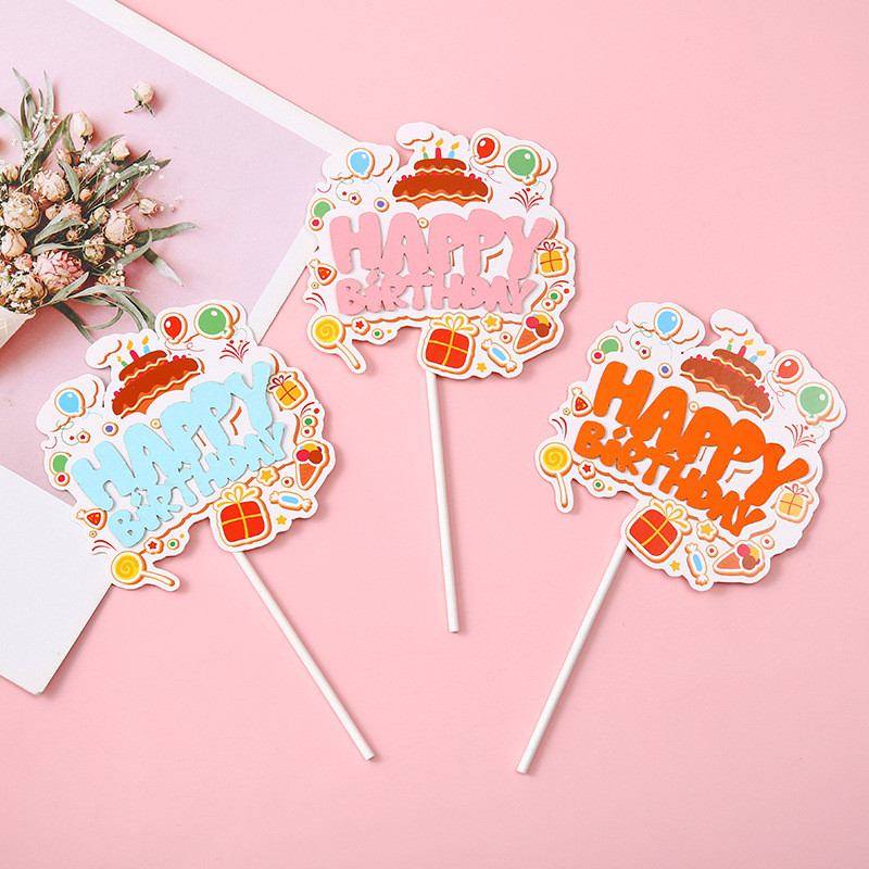 5 bucăți de hârtie de culoare bomboană pentru tort pentru mulți ani, cu inimă de desene animate drăguț, stea pentru petrecere de aniversare, inserție de tort pentru nuntă, decor desert