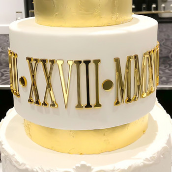 Златно огледало Акрилна украса за торта Честит рожден ден Главна английска буква Комплект сватбено парти Торта за торта Вмъкване на флаг