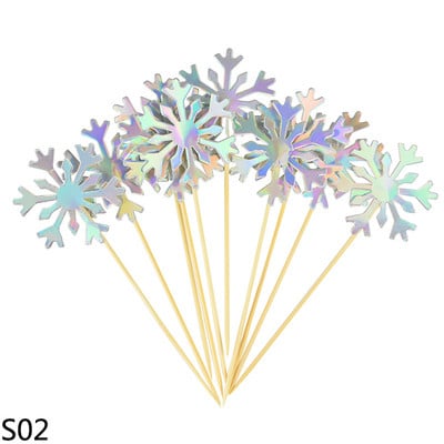 20/50 buc Topper pentru tort cu fulgi de nea pentru fetiță, pentru aniversarea de Crăciun, pentru cupcake, pentru baby shower, petrecere de nuntă, accesorii decor pentru prăjituri cu sclipici