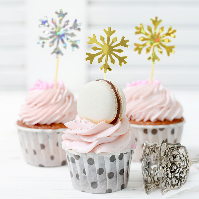 20/50 buc Topper pentru tort cu fulgi de nea pentru fetiță, pentru aniversarea de Crăciun, pentru cupcake, pentru baby shower, petrecere de nuntă, accesorii decor pentru prăjituri cu sclipici